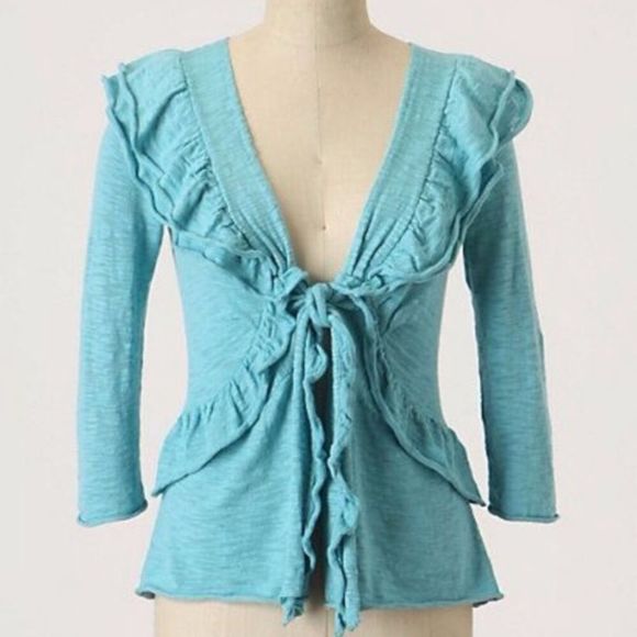 Anthro Moth Windy Dunes Ruffled Cardigan - Picture 1 of 8